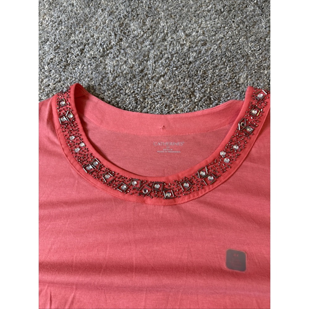 Catherines Women's 3/4 Sleeve Beaded Collar Blouse Pink Plus Size 4XL - Picture 6 of 11